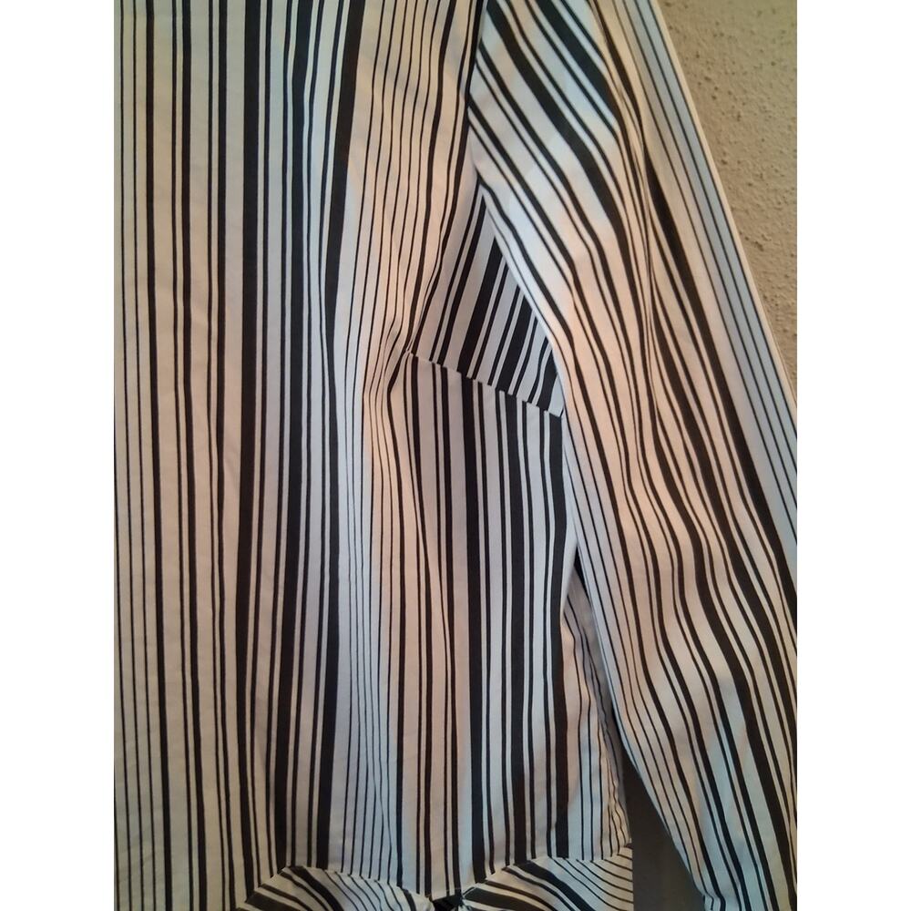 Talbots Poplin Black & White Vertical Stripe Tie-Hem Blouse - Picture 6 of 8